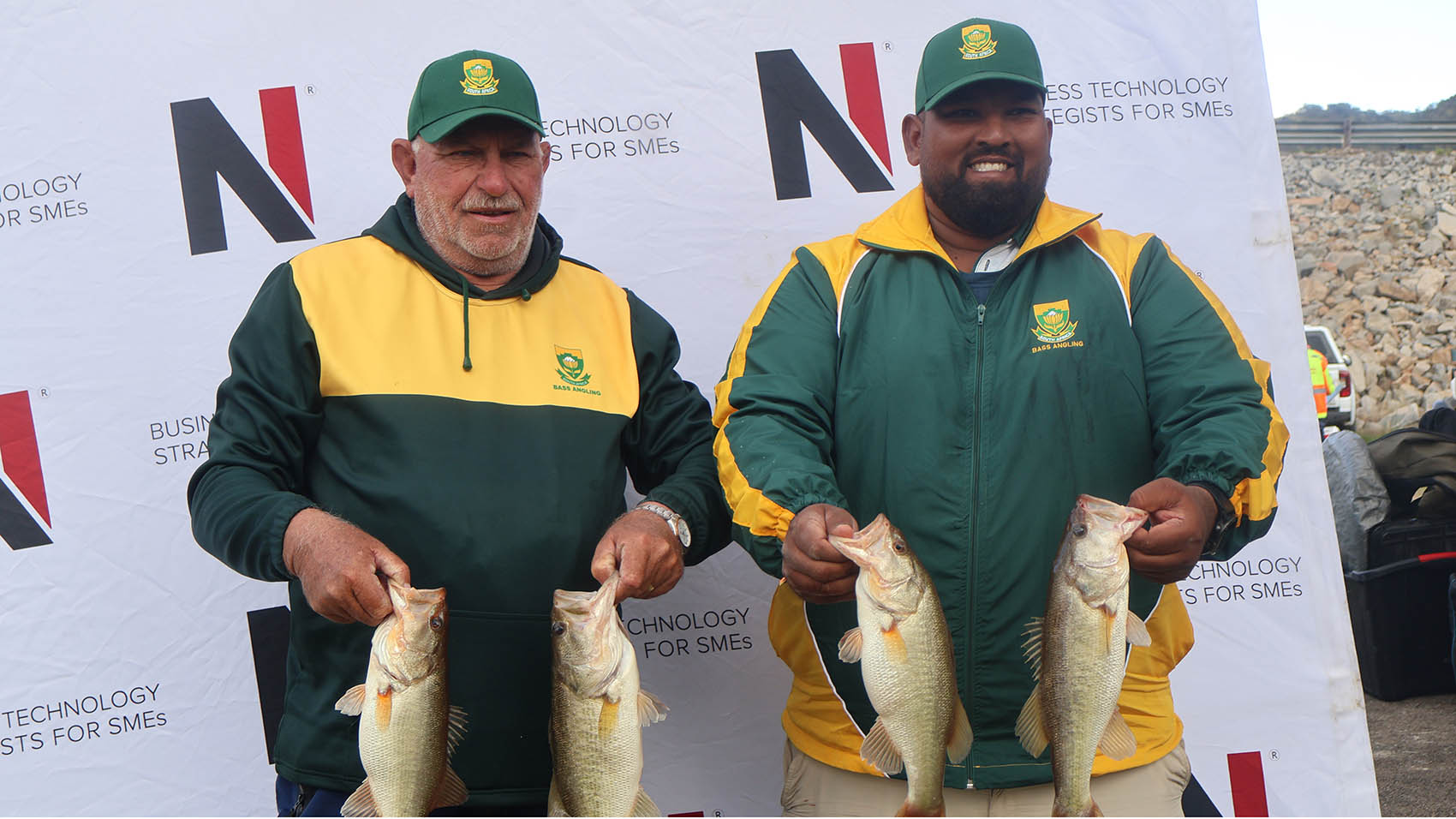 Team South Africa’s Dave Thompson and Nishkar Suggoo display some of their catches on day three. (Pics: Sanele Jele)